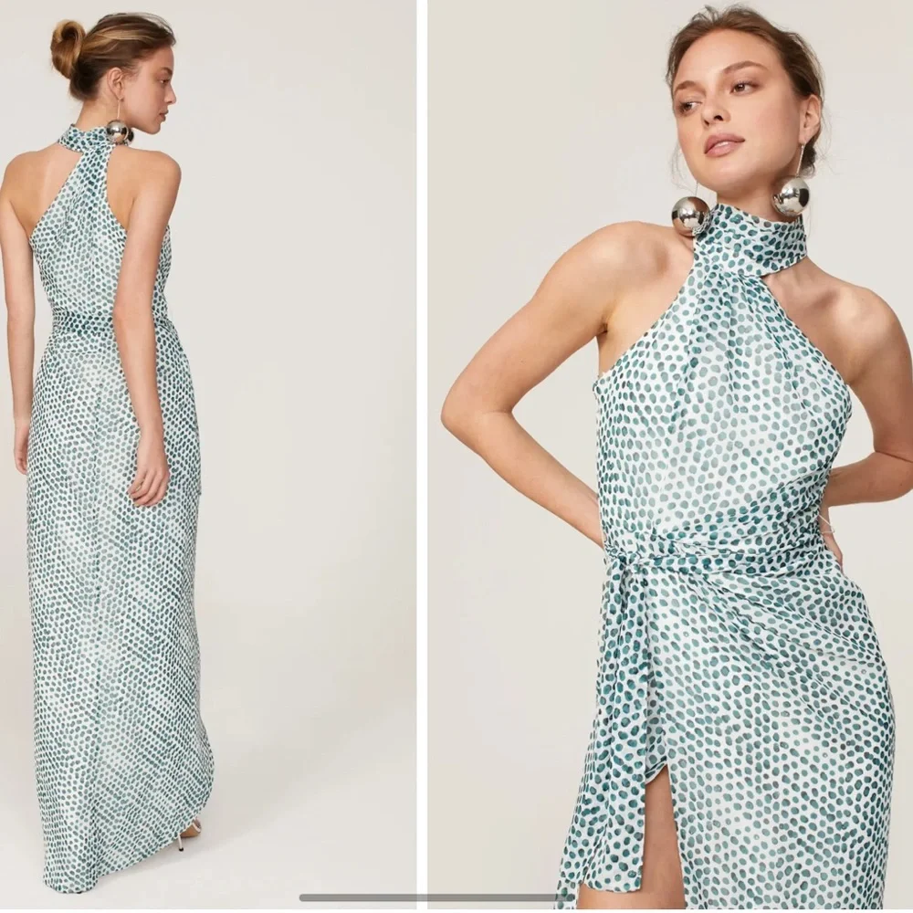 elle zeitoune 
Grace Gown Elegant Halter Neck Blue Dress size large - Picture 2 of 14